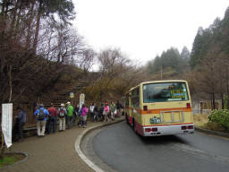 ヤビツ峠に到着したバス