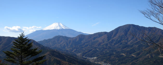 山頂から富士と道志を一望